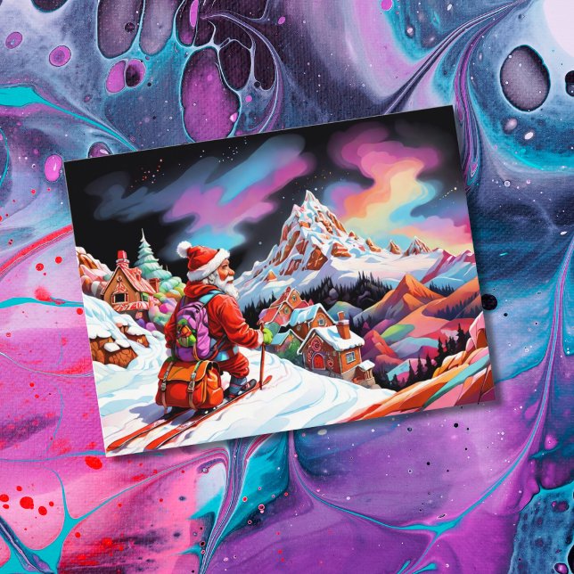 Cartes Pour Fêtes Annuelles Ski père Noël vue sur la vallée Noël (Créateur téléchargé)