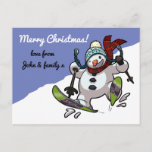 Cartes Pour Fêtes Annuelles Ski Snowman Joyeux Noël ! Carton du message<br><div class="desc">Envoyez des voeux de Noël à des proches éloignés avec des cartes postales, avec un bonhomme de neige trop excité en train de se balader dans la neige sur les skis, en casquette laineux d'hiver et foulard tartan. Une image optimiste pour Noël. Modifiez, ajoutez et supprimez du texte pour adapter...</div>