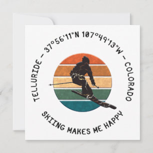 Cartes Pour Fêtes Annuelles Ski Telluride, Colorado - Homme Skier, Texte noir