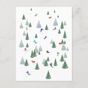 Cartes Pour Fêtes Annuelles Skieurs et cerfs Vacances sportives hivernales