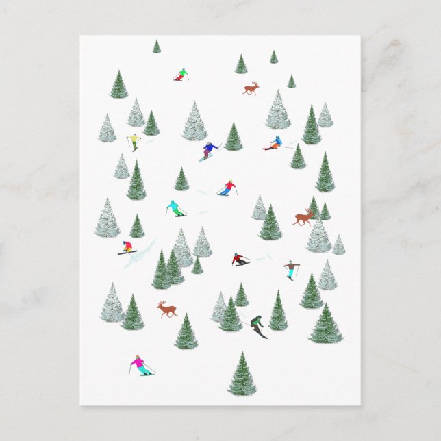 Cartes Pour Fêtes Annuelles Skieurs et cerfs Vacances sportives hivernales (Devant)