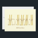 Cartes Pour Fêtes Annuelles Skis dorés | Crème de ski vintage hiver<br><div class="desc">Design moderne sur le thème du ski alpin,  du ski,  du skieur avec des skis dorés et des bâtons dorés. Illustration simple et festive de skis dorés pour les amateurs de ski.</div>