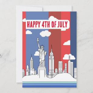 Cartes Pour Fêtes Annuelles Skyline de Manhattan et Statue de la Liberté le 4 