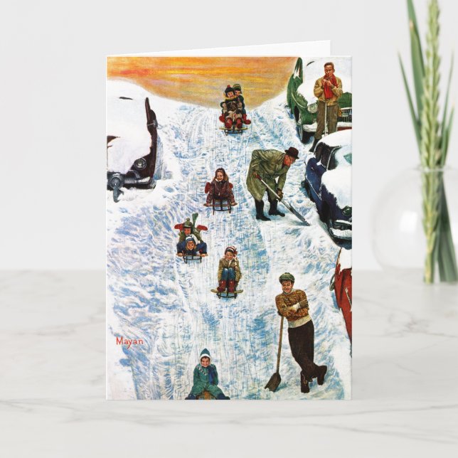 Cartes Pour Fêtes Annuelles Sledding and Digging Out (Devant)