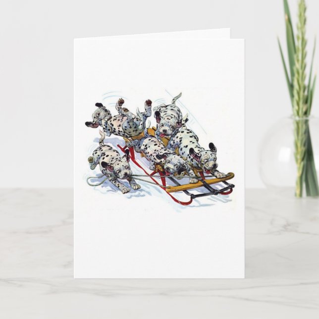Cartes Pour Fêtes Annuelles Sledding Dalmatian Pups (Devant)
