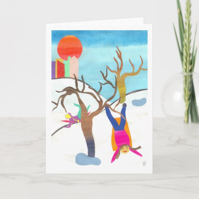 Cartes Pour Fêtes Annuelles Sledding dans le Central Park (Devant)