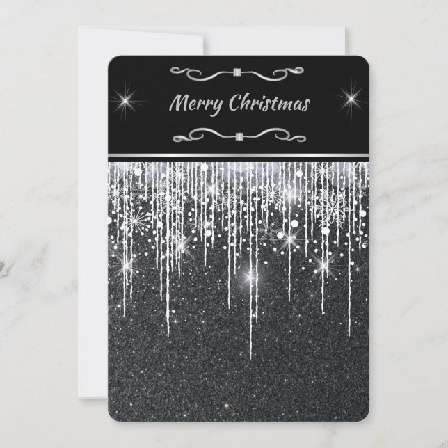 Cartes Pour Fêtes Annuelles Sleek Minimalist Black Silver Sparkle Christmas (Devant)
