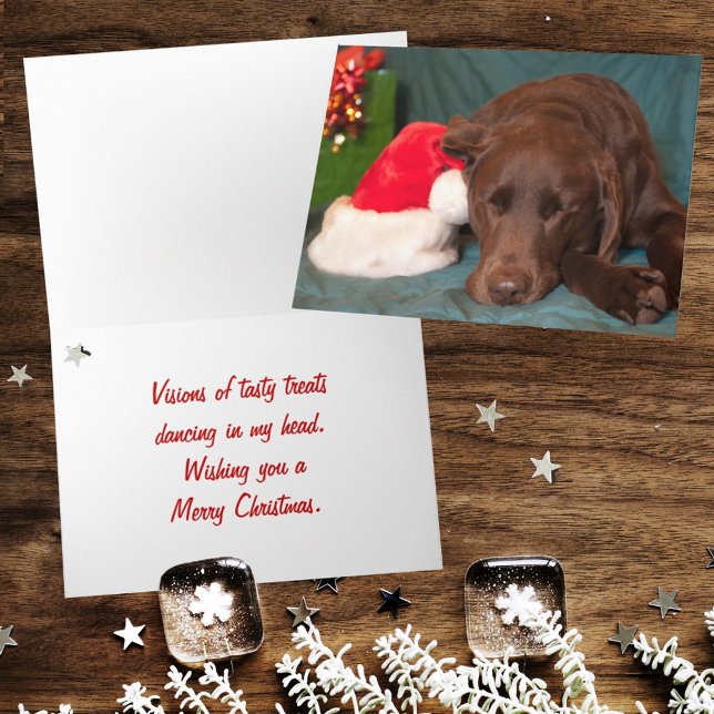 Cartes Pour Fêtes Annuelles Sleeping chocolate lab with Santa Hat Photo Custom (Folding Christmas card cover and inside)