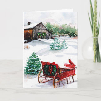 Cartes Pour Fêtes Annuelles Sleigh et Robin rouge