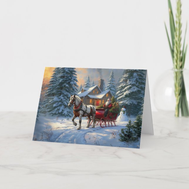 Cartes Pour Fêtes Annuelles Sleigh Père Noël à cheval de Noël (Devant)