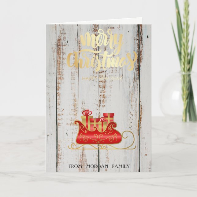 Cartes Pour Fêtes Annuelles Sleigh Wood Joyeux Noël (Devant)