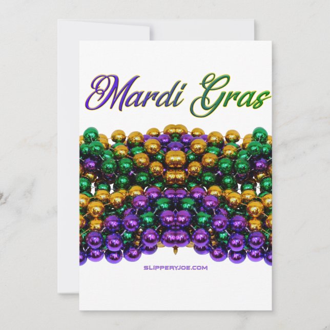 Cartes Pour Fêtes Annuelles SlipperyJoe's Mardi Gras Colliers en perles violet (Devant)