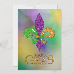 Cartes Pour Fêtes Annuelles SlipperyJoe's Mardi Gras festival scintiller fleur