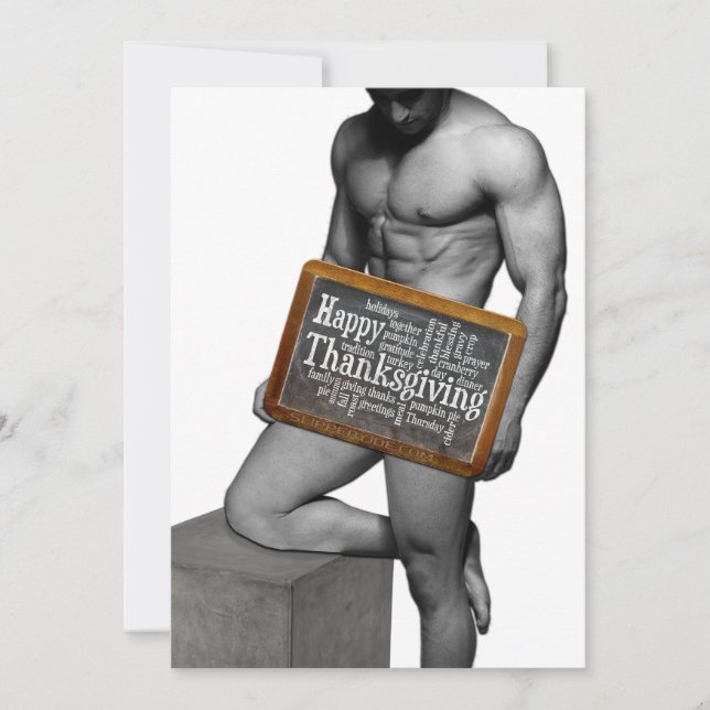 Cartes Pour Fêtes Annuelles SlipperyJoe's Thanksgiving man hot six pack abs un (Devant)