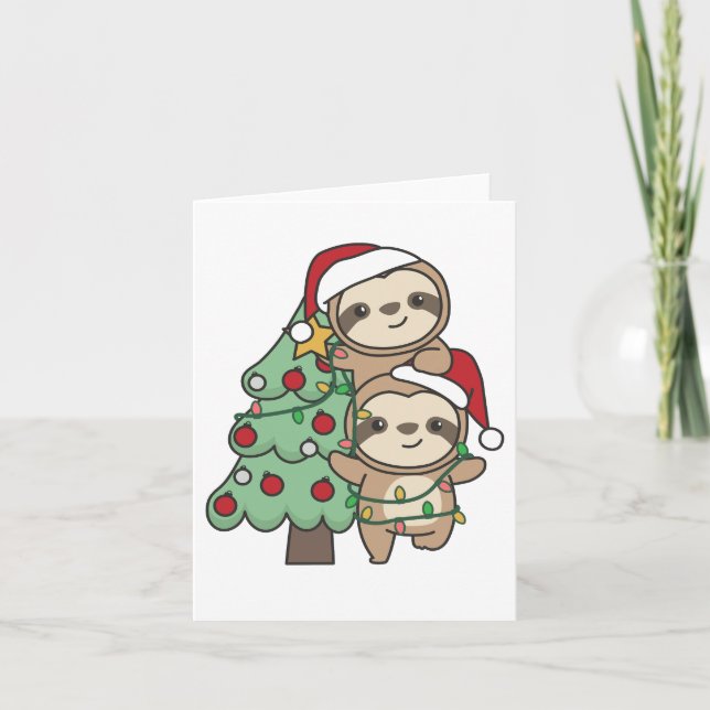 Cartes Pour Fêtes Annuelles Sloth Christmas Tree Animaux de Noël Sloths (Devant)