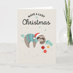 Cartes Pour Fêtes Annuelles Sloth Funny Lazy Christmas Card
