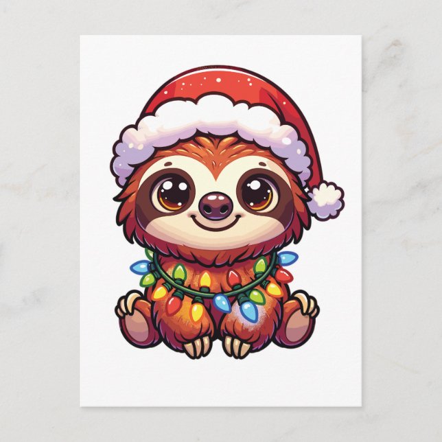 Cartes Pour Fêtes Annuelles Sloth Joyeux Noël Animaux d'hiver mignons Machines (Devant)