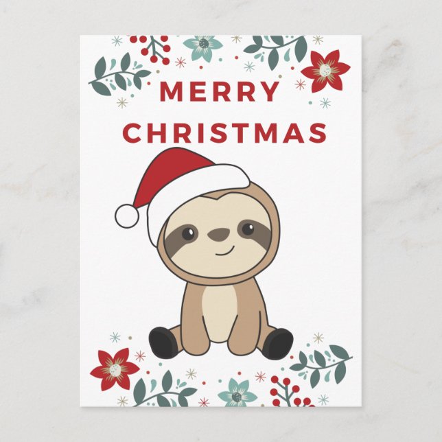 Cartes Pour Fêtes Annuelles Sloth Noël Neige Hiver Animaux Fentes (Devant)
