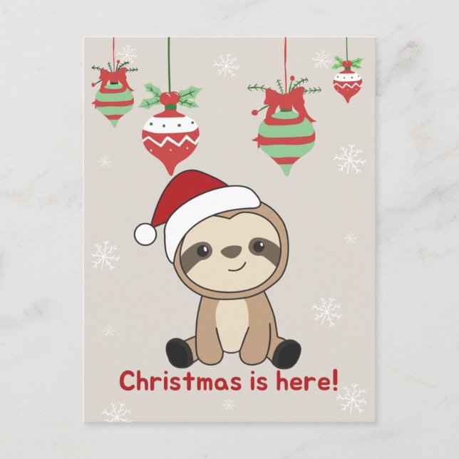Cartes Pour Fêtes Annuelles Sloth Noël Neige Hiver Animaux Sloths (Devant)