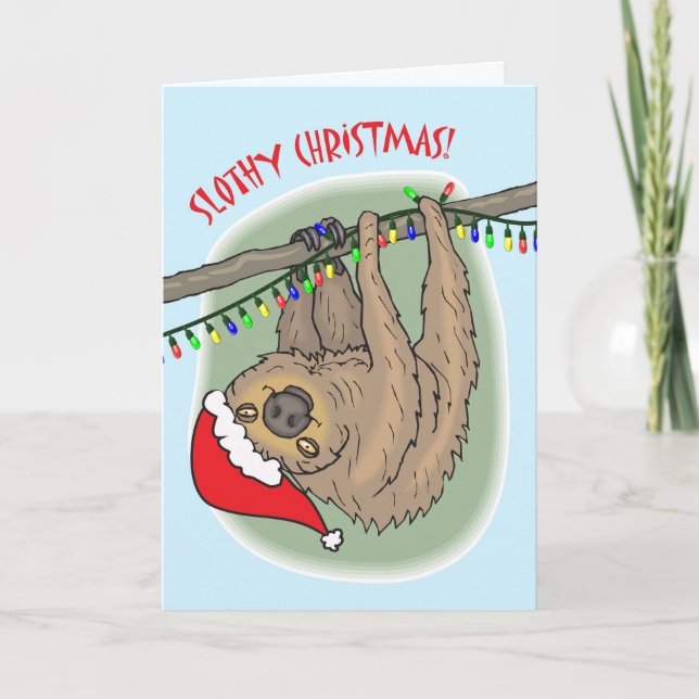 Cartes Pour Fêtes Annuelles Sloty Christmas, Christmas Sloth and Lights Card (Devant)