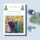 Cartes Pour Fêtes Annuelles Smart Blue White Green Chinoiserie Family Picture<br><div class="desc">** Photo credit: Photography © Storytree Studios, Stanford, CA ** Preppy Happy Holidays photo card design featuring twin miniature Christmas Trees, covered with blue and white chinoiserie ornaments, in blue planters. The watercolor elements were originally handpainted by me in watercolors onto 100% cotton paper before being scanned and arranged /...</div>