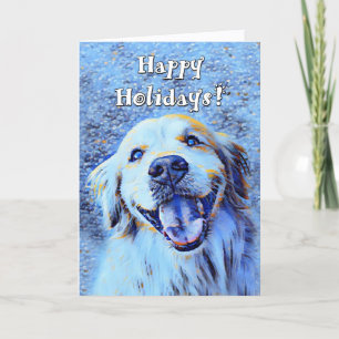 Cartes Pour Fêtes Annuelles Smiling Golden Retriever Chien Bleu Art Noël