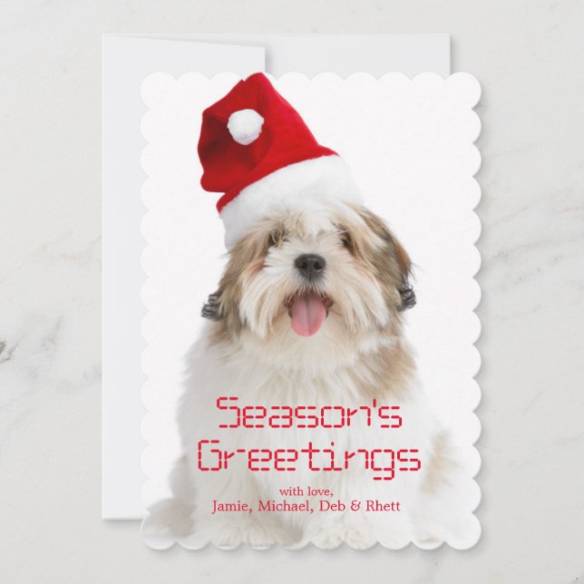 Cartes Pour Fêtes Annuelles Smiling Lhasa Apso Dog Wearing Santa Hat (Devant)