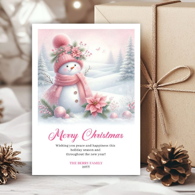 Cartes Pour Fêtes Annuelles Smiling pink snowman kids greeting card digital (Smiling pink snowman kids greeting card digital)