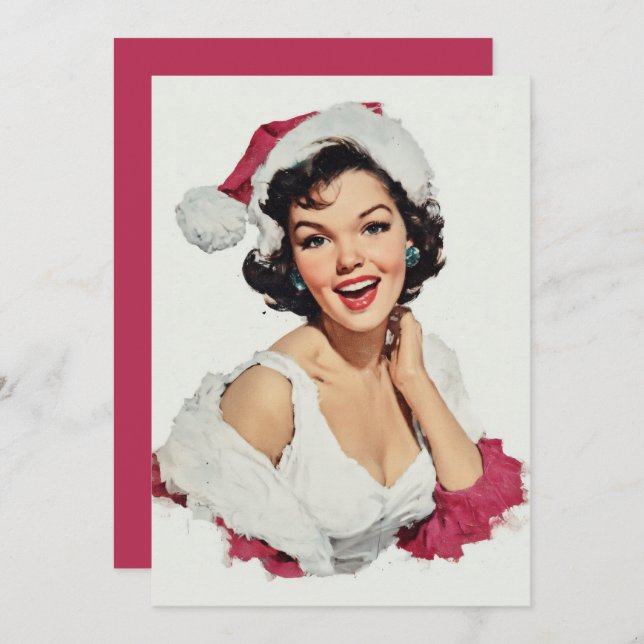 Cartes Pour Fêtes Annuelles Smiling Retro Christmas Pin-Up (Devant / Derrière)
