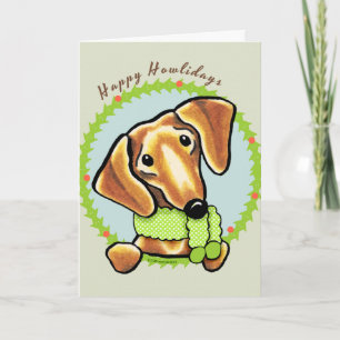 Cartes Pour Fêtes Annuelles Smooth Red Dachshund Joyeux Howlidays