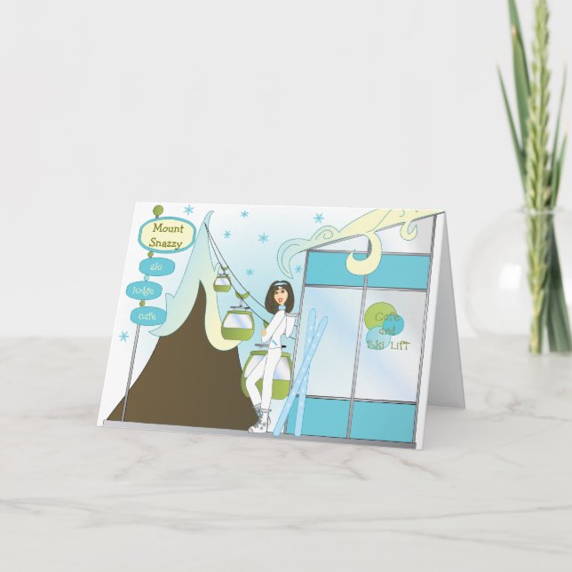 Cartes Pour Fêtes Annuelles Snazzy Ski Lodge (Devant)