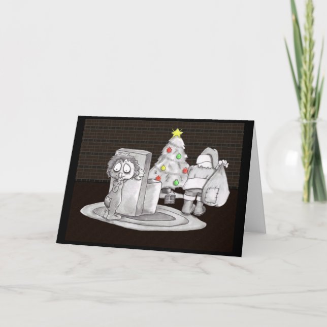 Cartes Pour Fêtes Annuelles Sneakin up on Santa (Devant)