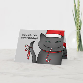 Cartes Pour Fêtes Annuelles Sneaky Christmas kitty Happy Holidays grey