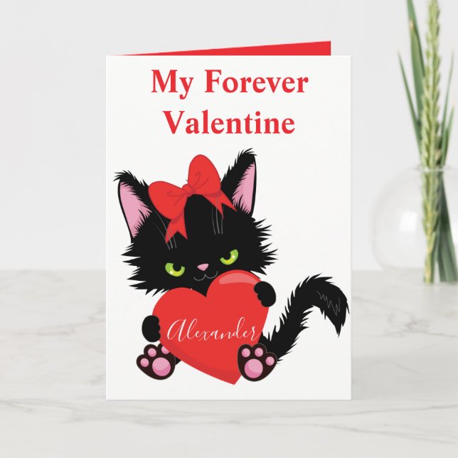 Cartes Pour Fêtes Annuelles Sneaky Kitten Coeur blanc et rouge Valentine (Devant)
