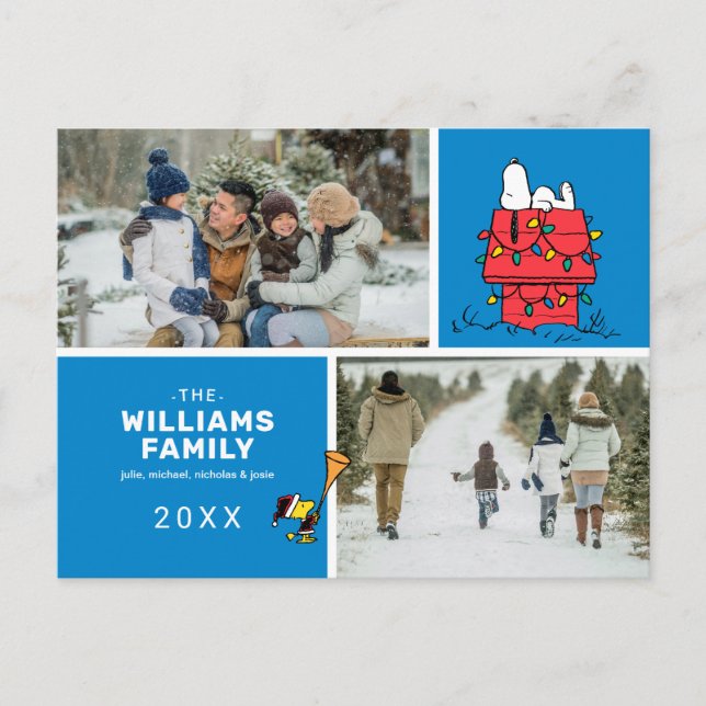 Cartes Pour Fêtes Annuelles Snoopy Doghouse Noël Famille Photo Collage (Devant)