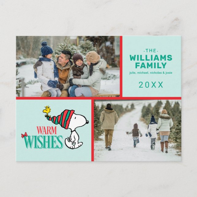 Cartes Pour Fêtes Annuelles Snoopy & Woodstock Famille de Noël Collage photo (Devant)