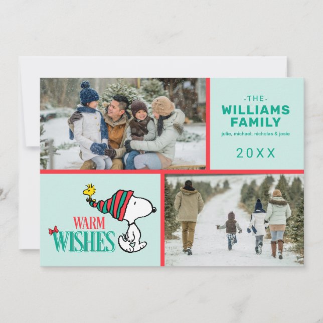 Cartes Pour Fêtes Annuelles Snoopy & Woodstock Famille de Noël Collage photo (Devant)