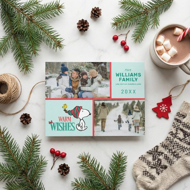 Cartes Pour Fêtes Annuelles Snoopy & Woodstock Famille de Noël Collage photo (Créateur téléchargé)