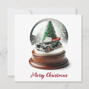 Cartes Pour Fêtes Annuelles Snow Globe Christmas Tree Vintage Car