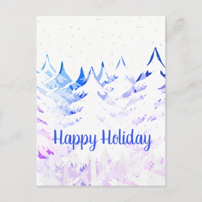 Cartes Pour Fêtes Annuelles Snow Laden Arbres de Noël Bleu pourpre & blanc (Devant)