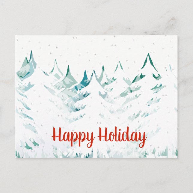 Cartes Pour Fêtes Annuelles Snow Laden Arbres de Noël Verts Turquoises & Blanc (Devant)