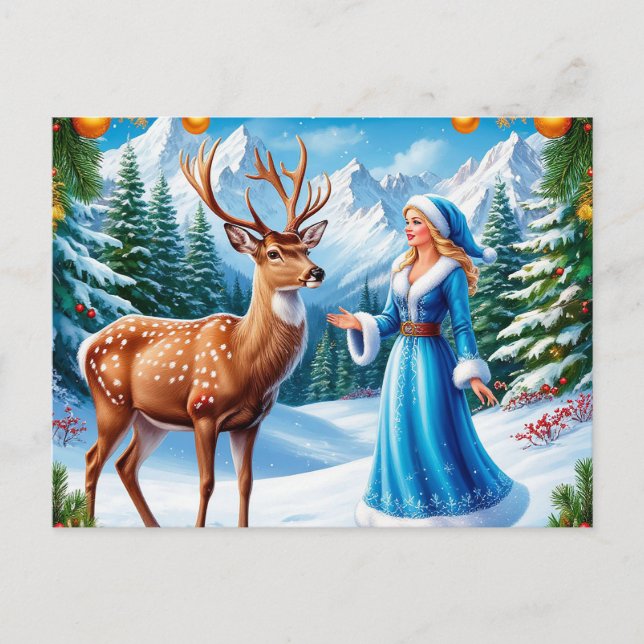Cartes Pour Fêtes Annuelles Snow Maiden Enchanter La Scène D'Hiver (Devant)