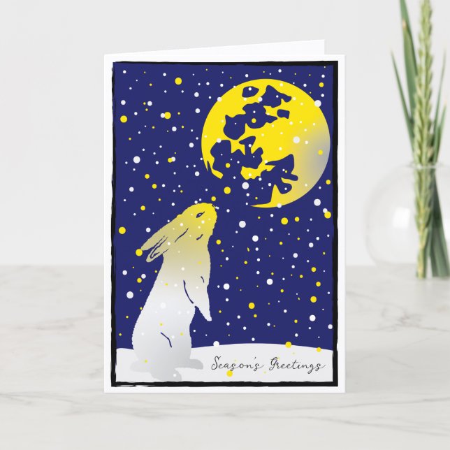 Cartes Pour Fêtes Annuelles Snow Rabbit Full Moon Winter Holiday (Devant)