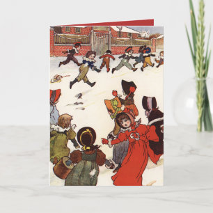 Cartes Pour Fêtes Annuelles Snowball combat Charles Robinson Vintage Holiday