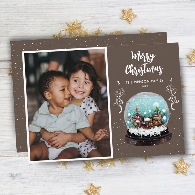 Cartes Pour Fêtes Annuelles Snowball Village d'hiver Photo Joyeux Noël (Créateur téléchargé)