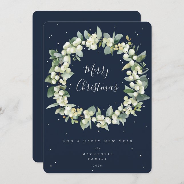 Cartes Pour Fêtes Annuelles Snowberry + Eucalyptus Serre de Noël non photo (Devant / Derrière)