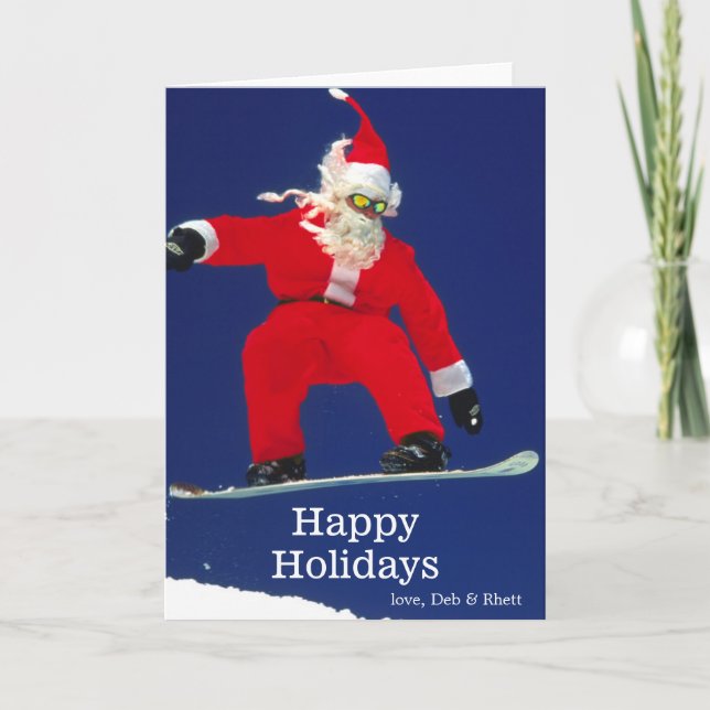 Cartes Pour Fêtes Annuelles Snowboard Père Noël (Devant)