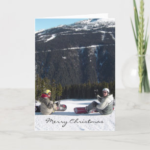 Cartes Pour Fêtes Annuelles Snowboardeur avec vue Pittoresque sur la montagne
