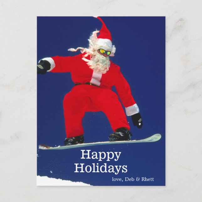 Cartes Pour Fêtes Annuelles Snowboarding Père Noël (Devant)