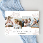 Cartes Pour Fêtes Annuelles Snowdrop 4 Photo Collage Hanoukka<br><div class="desc">Unique design de carte Hanoukka moderne avec photos préférées côte à côte avec des silhouettes de flocons de neige pastel dans l'arrière - plan. Personnalisez avec votre (vos) nom(s) de famille et l'année sous "Joyous Hanoukka" en lettres classiques.</div>